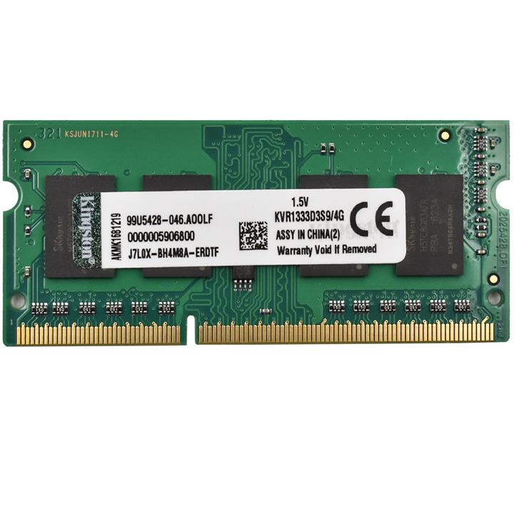 رم لپ تاپ کینگستون مدلDDR3 1333S MHz CL9 ظرفیت 4 گیگابایت Kingston DDR3 1333S MHz CL9  RAM  4GB